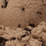 Chocolate chip cookie dough ice cream close-up.