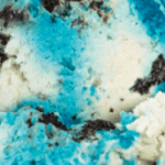 Blue and white ice cream close-up.