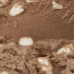 Chocolate ice cream with marshmallow swirls.